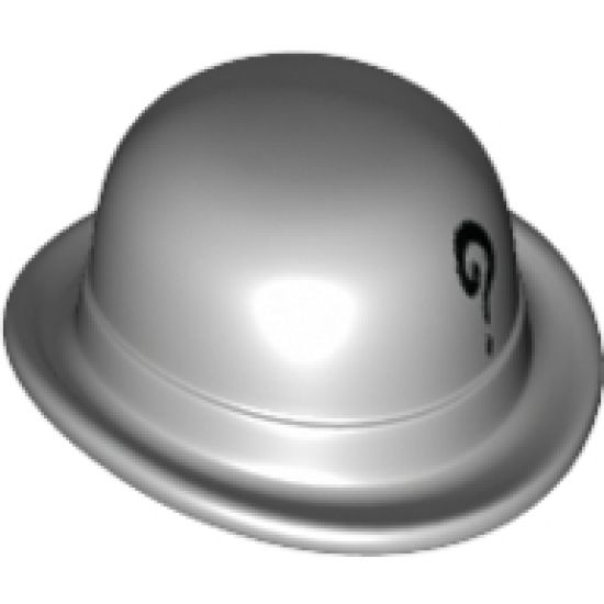 Minifigure, Headgear Hat, Bowler with Black Question Mark Pattern