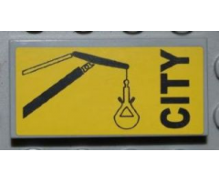 Tile 2 x 4 with Black 'CITY' and Crane Boom with Bucket Pattern (Sticker) - Set 4645