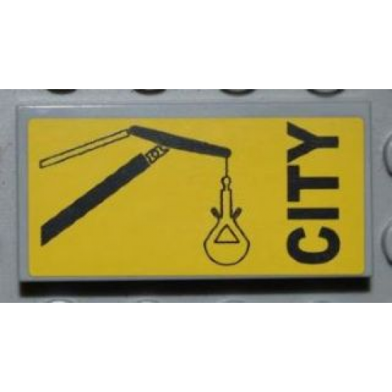 Tile 2 x 4 with Black 'CITY' and Crane Boom with Bucket Pattern (Sticker) - Set 4645