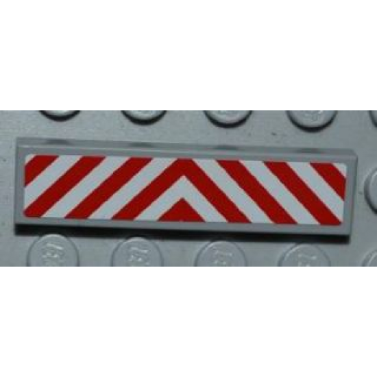 Tile 1 x 4 with Red and White Chevron Danger Stripes Thin Pattern (Sticker) - Set 4645