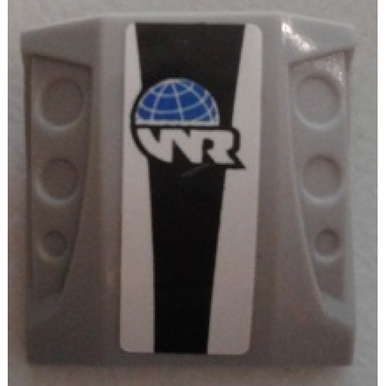 Slope, Curved 2 x 2 with 3 Side Ports Recessed with Globe and White 'WR' World Racers Logo and Black Stripe Pattern (Sticker) - Set 8863