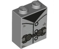 Brick 1 x 2 x 2 with Inside Stud Holder with Black Undershirt, Pearl Dark Gray Clasps and Silver Polygons Pattern (BrickHeadz Armando Salazar Torso)