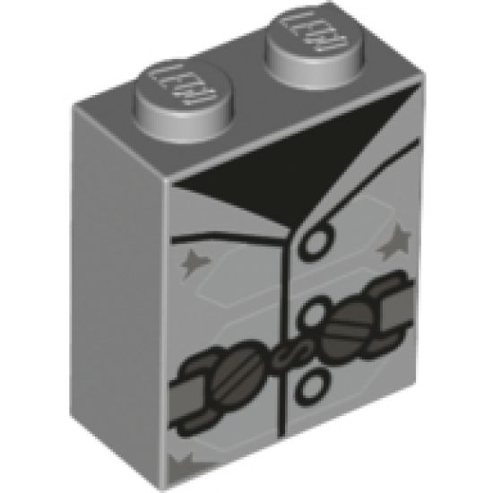 Brick 1 x 2 x 2 with Inside Stud Holder with Black Undershirt, Pearl Dark Gray Clasps and Silver Polygons Pattern (BrickHeadz Armando Salazar Torso)