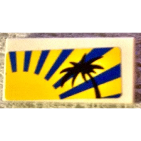 Tile 1 x 2 with Sunrise and Palm Tree Pattern (Sticker) - Set 8404