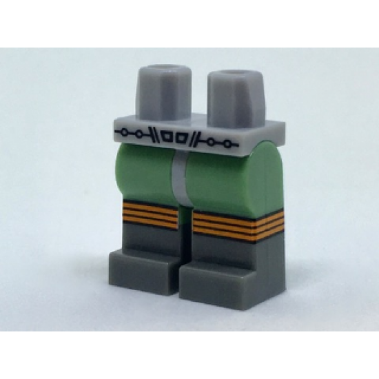 Hips and Sand Green Legs with Retro Space Belt and Dark Bluish Gray Boots with Three Orange Stripes Pattern