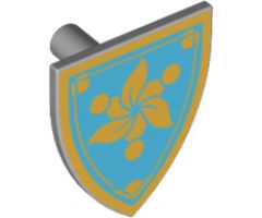 Minifigure, Shield Triangular with Gold Flower on Metallic Blue Background and Gold Border Pattern