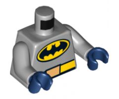 Torso Batman Logo in Yellow Oval, Yellow Belt with Gold Buckle, Orange and Lime Moth on Back Pattern / Light Bluish Gray Arms / Dark Blue Hands