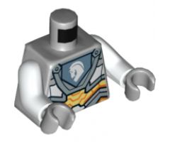 Torso Nexo Knights Armor with Orange and Gold Circuitry and Emblem with White Horse Pattern / White Arms / Light Bluish Gray Hands