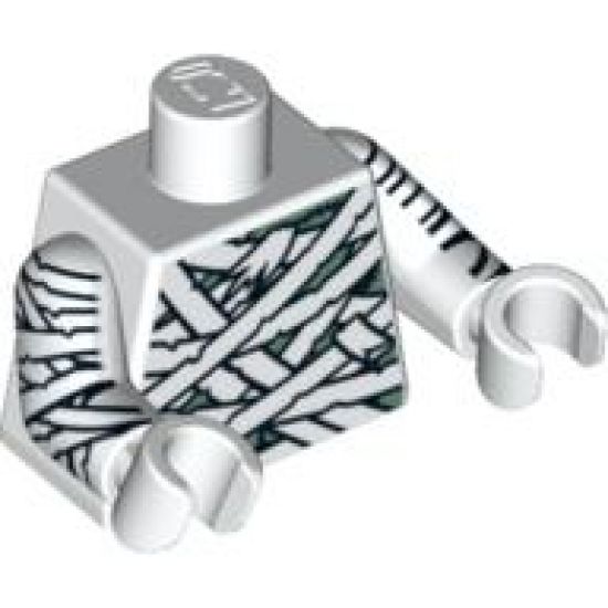 Torso Mummy Wrapping Bandages over Sand Green Pattern / White Arms Printed / White Hands