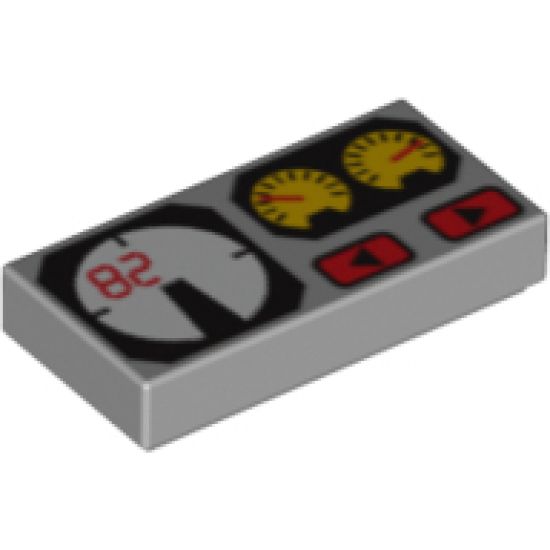 Tile 1 x 2 with Red 82, Yellow and White Gauges Pattern