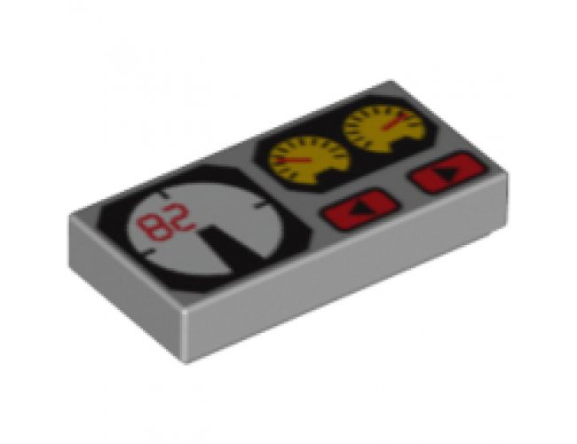 Tile 1 x 2 with Red 82, Yellow and White Gauges Pattern