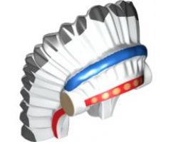 Minifigure, Headgear Headdress Indian with Colored Feathers, Gold Dots on Red and Black Hair on Back Pattern