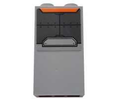 Brick 1 x 2 x 3 with Dark Bluish Gray Armor Plates and Orange Trapezoid Pattern (Sticker) - Set 76102