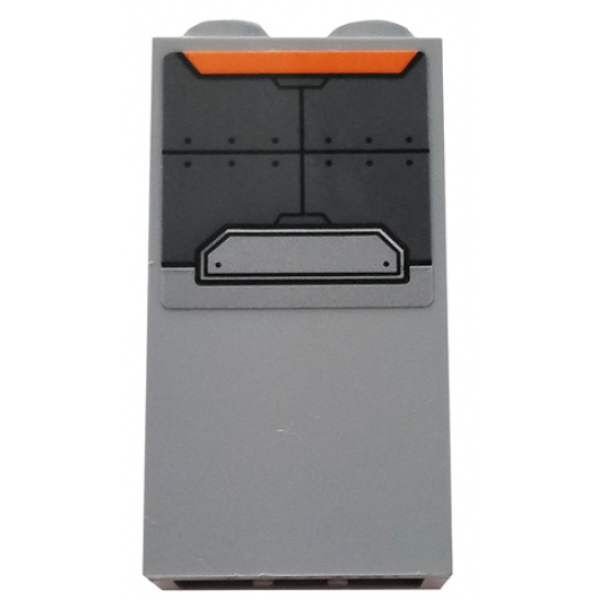 Brick 1 x 2 x 3 with Dark Bluish Gray Armor Plates and Orange Trapezoid Pattern (Sticker) - Set 76102