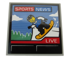 Tile 6 x 6 with Bottom Tubes with TV Screen with 'SPORTS NEWS', 'LIVE' and Snowboarder Pattern (Sticker) - Set 60203