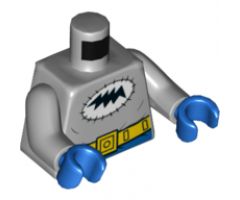 Torso Black Bat Scribble in White Stitched Oval, Yellow Utility Belt Pattern / Light Bluish Gray Arms / Blue Hands