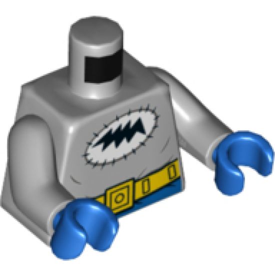 Torso Black Bat Scribble in White Stitched Oval, Yellow Utility Belt Pattern / Light Bluish Gray Arms / Blue Hands