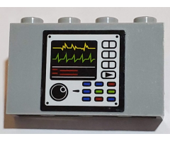 Panel 1 x 4 x 2 with Side Supports - Hollow Studs with Heart Monitor 3 Line Graphs Pattern (Sticker) - Set 60179