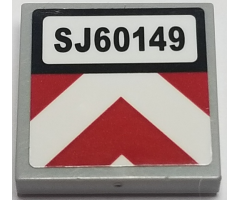 Tile 2 x 2 with 'SJ60149' and Red and White Chevron Caution Stripes Pattern (Sticker) - Set 60149