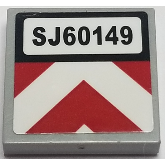 Tile 2 x 2 with 'SJ60149' and Red and White Chevron Caution Stripes Pattern (Sticker) - Set 60149