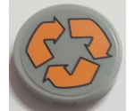 Tile, Round 2 x 2 with Bottom Stud Holder with Orange Recycling Arrows Pattern (Sticker) - Set 70615