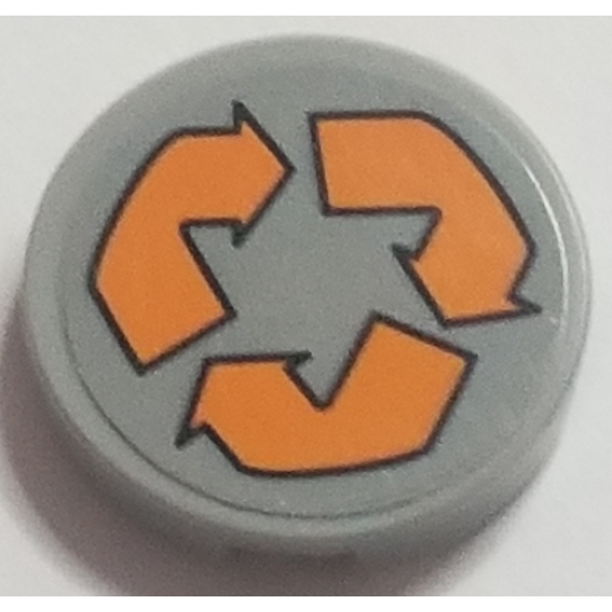 Tile, Round 2 x 2 with Bottom Stud Holder with Orange Recycling Arrows Pattern (Sticker) - Set 70615