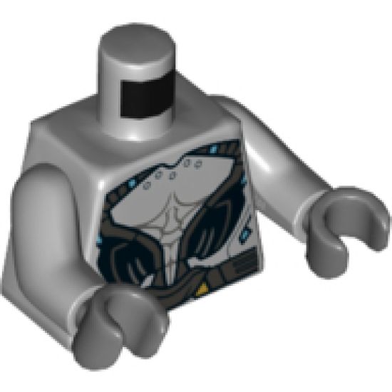 Torso with Silver and Black Armor, Dark Bluish Gray Alien Muscle Contours Pattern / Light Bluish Gray Arms / Dark Bluish Gray Hands