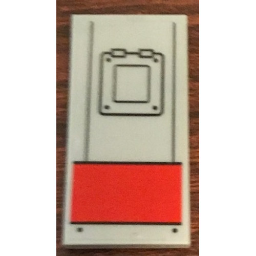 Tile 2 x 4 with Red Rectangle and Black Lines Hatch Pattern (Sticker) - Set 76127