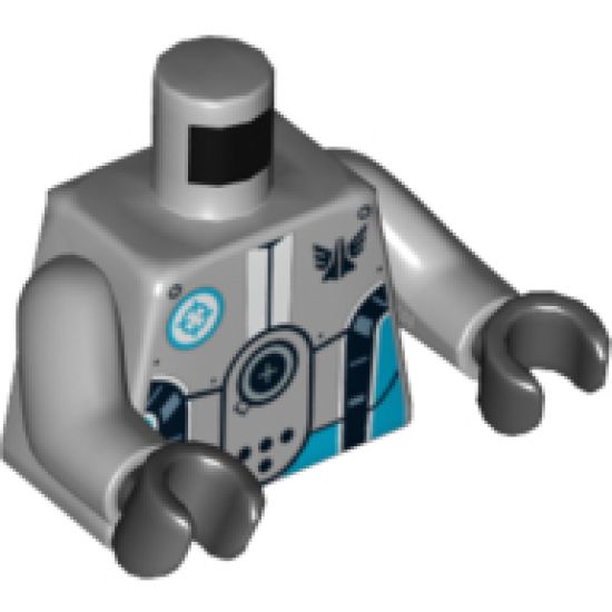 Torso Galaxy Squad Robot with Dark Azure and Black Piping Pattern / Light Bluish Gray Arms / Black Hands