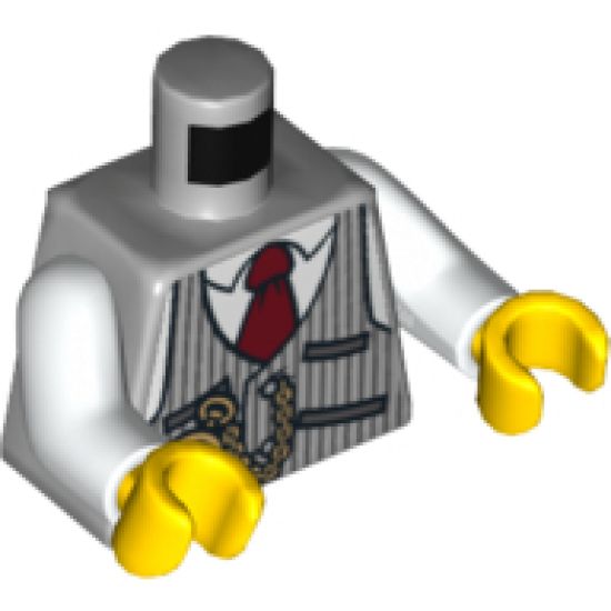 Torso Pinstripe Vest, Red Tie and Pocket Watch and Back Print Pattern / White Arms / Yellow Hands