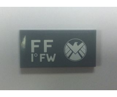 Tile 2 x 4 with Avengers Logo and 'FF 1° FW' Pattern Model Right Side (Sticker) - Set 6869