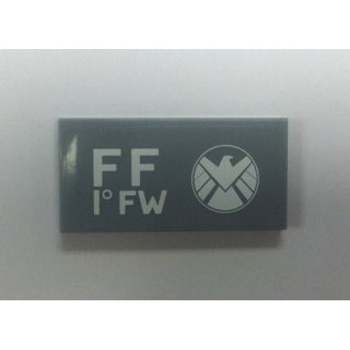 Tile 2 x 4 with Avengers Logo and 'FF 1° FW' Pattern Model Right Side (Sticker) - Set 6869