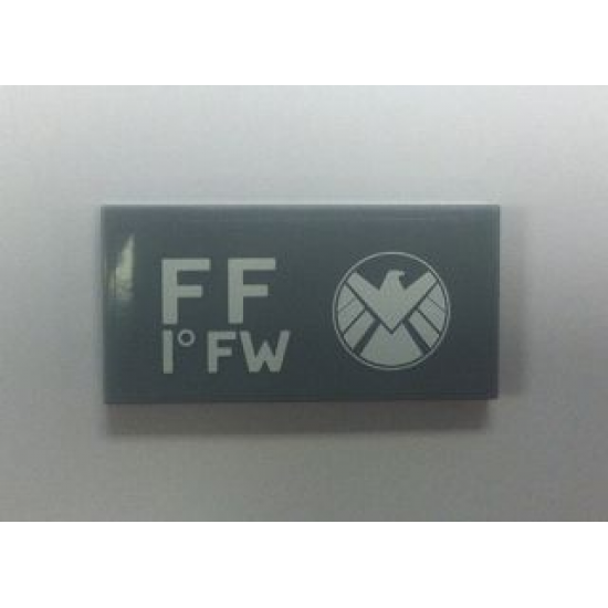 Tile 2 x 4 with Avengers Logo and 'FF 1° FW' Pattern Model Right Side (Sticker) - Set 6869