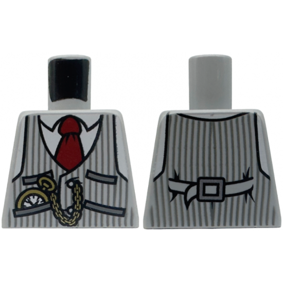 Torso Pinstripe Vest, Red Tie and Pocket Watch and Back Print Pattern