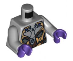 Torso Alien with Gold, Dark Brown and Silver Armor Pattern / Light Bluish Gray Arms / Dark Purple Hands