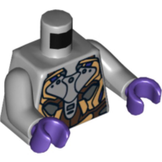 Torso Alien with Gold, Dark Brown and Silver Armor Pattern / Light Bluish Gray Arms / Dark Purple Hands