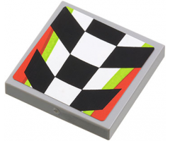 Tile 2 x 2 with Checkered Pattern with Red and Lime Border (Sticker) - Set 4433