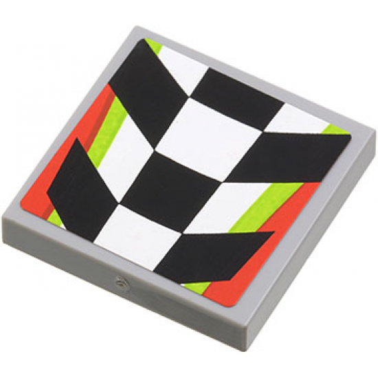 Tile 2 x 2 with Checkered Pattern with Red and Lime Border (Sticker) - Set 4433