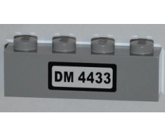 Brick 1 x 4 with 'DM 4433' on White Background Pattern (Sticker) - Set 4433