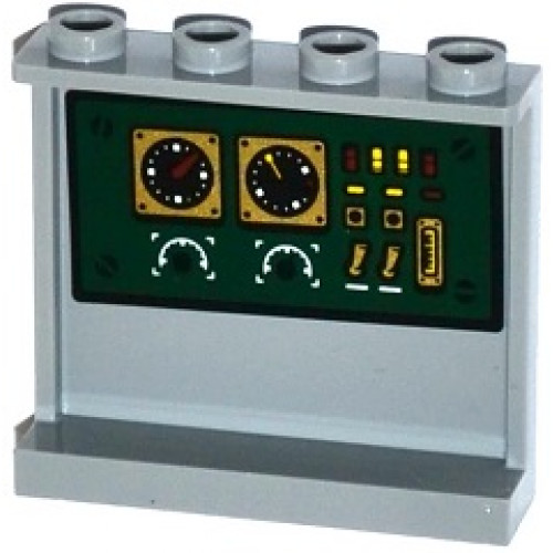 Panel 1 x 4 x 3 with Side Supports - Hollow Studs with Gauges and Switches on Dark Green Background Pattern on Inside (Sticker) - Set 70735