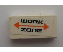 Tile 1 x 2 with 'WORK ZONE' and Orange Arrow Pattern (Sticker) - Set 7697