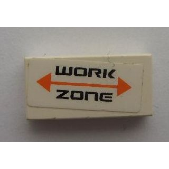 Tile 1 x 2 with 'WORK ZONE' and Orange Arrow Pattern (Sticker) - Set 7697