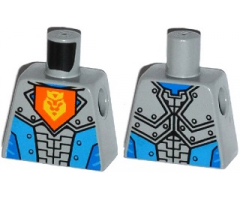 Torso Nexo Knights Armor with Orange Emblem with Yellow Crowned Lion, Dark Azure Panels Pattern
