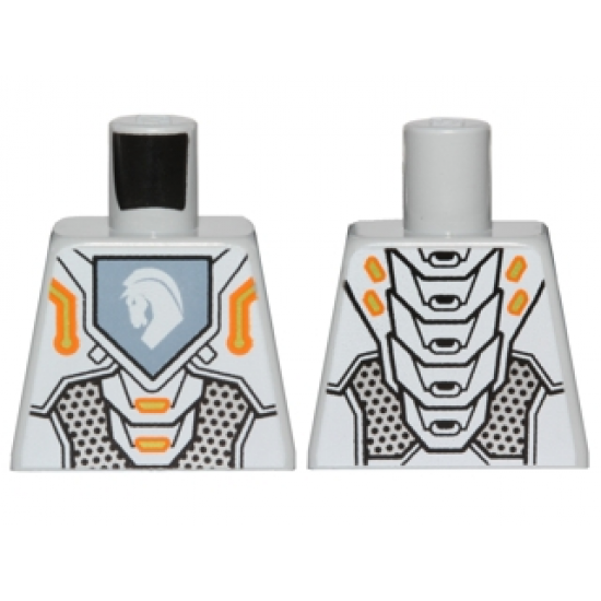 Torso Nexo Knights Armor with Orange and Gold Circuitry and White Horse Head on Sand Blue Pentagonal Shield Pattern