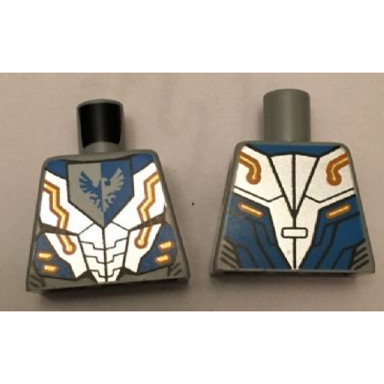 Torso Nexo Knights Armor with Orange and Gold Circuitry and Emblem with Blue Falcon Pattern