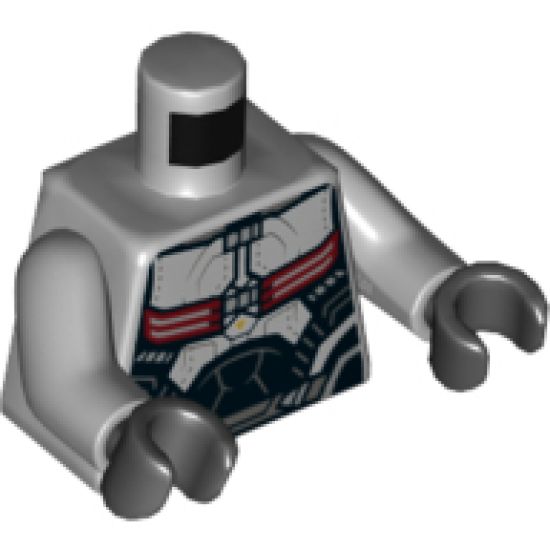 Torso Black, Dark Red and Silver Body Armor and Backpack Pattern / Light Bluish Gray Arms / Black Hands