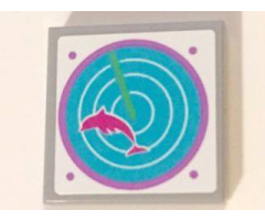 Tile 2 x 2 with Dark Pink Dolphin on Medium Azure Radar Pattern (Sticker) - Set 41015