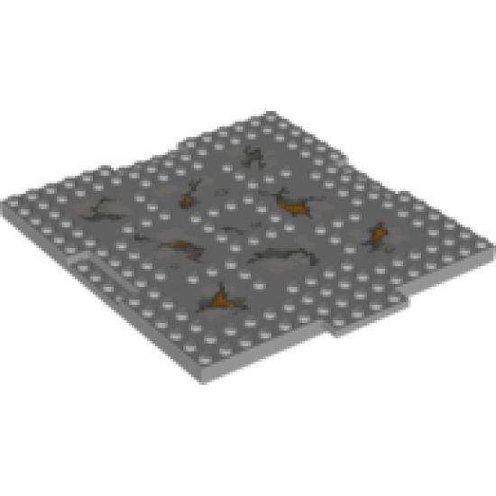 Brick, Modified 16 x 16 x 2/3 with 1 x 4 Indentations and 1 x 4 Plate with Cracks and Lava Pattern