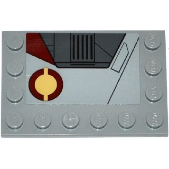 Tile, Modified 4 x 6 with Studs on Edges with SW Jedi Interceptor and Dark Red SW Semicircles Pattern Model Left Side (Sticker) - Set 75135
