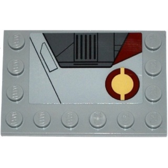 Tile, Modified 4 x 6 with Studs on Edges with SW Jedi Interceptor and Dark Red SW Semicircles Pattern Model Right Side (Sticker) - Set 75135